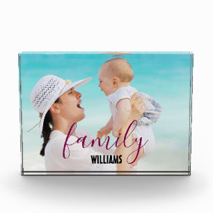 FAMILY Modern Simple Hearts Love Script Photo Block