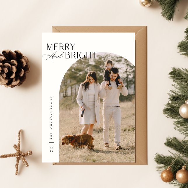 Family Moments: Merry and Bright Photo Christmas Holiday Card (Front)
