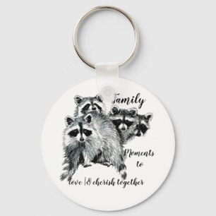 Family Moments Quote Cute Raccoons Key Ring