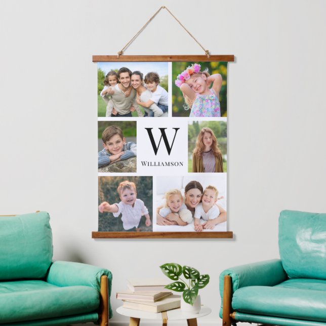 Family Monogram 6 Photo Collage Hanging Tapestry (Living Room)