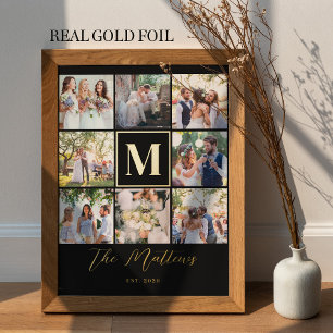 Family monogram 8 photo collage elegant chic  foil prints