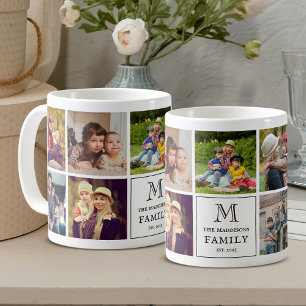 Family Monogram 9 Photo Collage and Custom Text Coffee Mug
