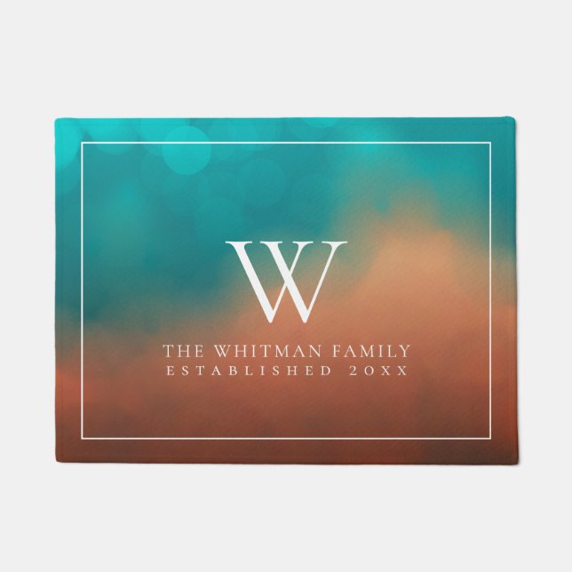 Family Monogram Abstract Art Teal Orange Doormat (Front)