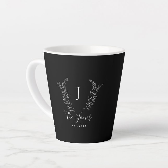Family monogram and name personalised elegant latte mug (Left Angle)