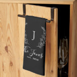 Family monogram and name personalised elegant  tea towel<br><div class="desc">Custom family monogrammed laurels elegant chic black and white template kitchen towel.         A modern keepsake kitchen decoration or gift for weddings,  newlyweds,  anniversaries,  housewarmings,  new home,  Thanksgiving,  Christmas,  or any other occasion.</div>