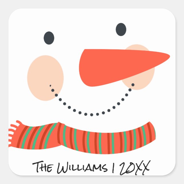 Family monogram Christmas Day|Snowman Square Sticker (Front)