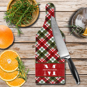 Family Monogram Christmas Plaid Cutting Board