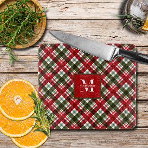 Family Monogram Christmas Plaid Cutting Board