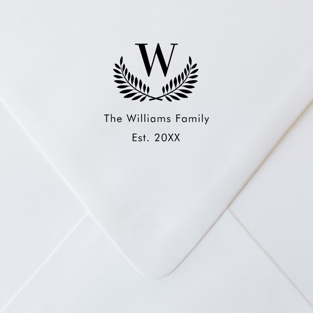 Family monogram classic laurel wreath self-inking stamp (Creator Uploaded)