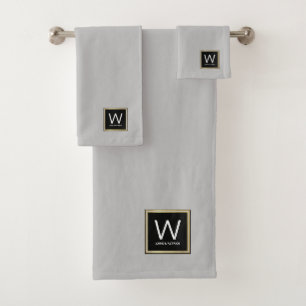 Family Monogram Couple Names Gray Bath Towel Set