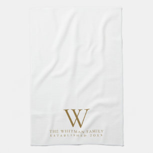 Family Monogram Elegant Gold Ivory Kitchen Tea Towel