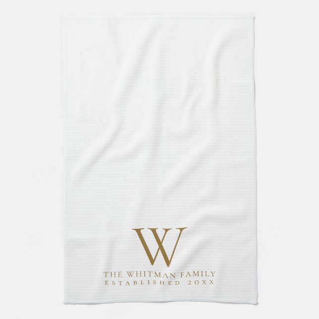Family Monogram Elegant  Gold Ivory Kitchen Tea Towel (Vertical)