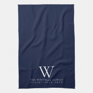 Family Monogram Elegant Navy Kitchen Tea Towel