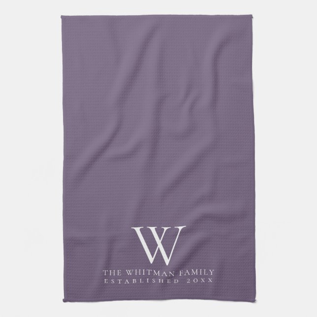 Family Monogram Elegant Purple Kitchen Tea Towel (Vertical)