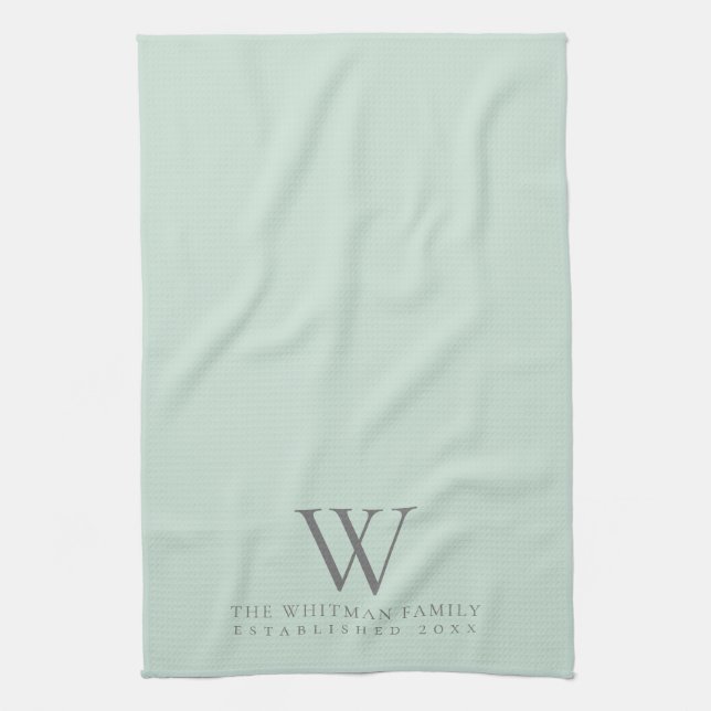 Family Monogram Elegant Sage Green Kitchen Tea Towel (Vertical)