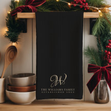 Family Monogram Elegant Script Black Kitchen