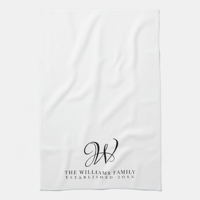 Family Monogram Elegant Script Kitchen Tea Towel (Vertical)