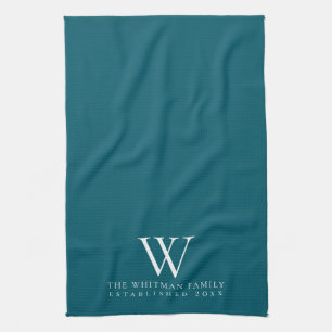 Family Monogram Elegant Teal Kitchen Tea Towel
