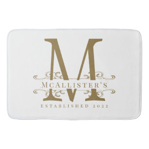 Family Monogram Elegant White and Gold Classy  Bath Mat