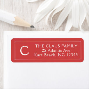 Family Monogram Festive Red Christmas Return Address Label