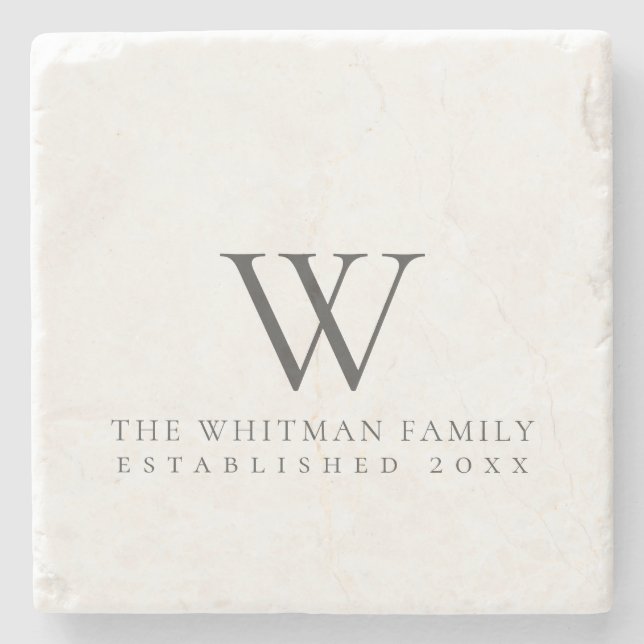 Family Monogram Marble Stone Coaster (Front)