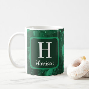 Family Monogram Marbled Green Gemstone Coffee Mug