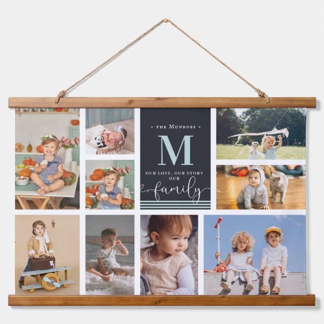 Family Monogram | Modern Colour Block Photo Collag Hanging Tapestry (Front)