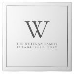 Family Monogram Modern Elegant Charcoal White Ceramic Tile<br><div class="desc">Family Monogram Modern Elegant Charcoal White Ceramic Title. Designed by, Life on Memory Lane, shown in charcoal with text with a thing boarder. Personalise with your own text (all colours and fonts may also be customised by you using the tools provided within Zazzle's personalisation and customisation menus. Beautiful Modern feature...</div>