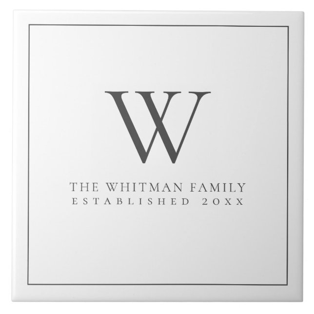 Family Monogram Modern Elegant Charcoal White Ceramic Tile (Front)