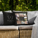 Family monogram name multi photo collage custom cushion<br><div class="desc">Create youor own personalised family monogram,  name and established year with 8 photo grid collage making an elegant rustic farmhouse style black and white throw pillow.         A thoughtful keepsake gift for Christmas,  wedding,  family anniversary,  or Thanksgiving.</div>