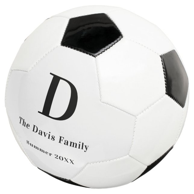 Family monogram name simple summer soccer ball (Three Quarter)