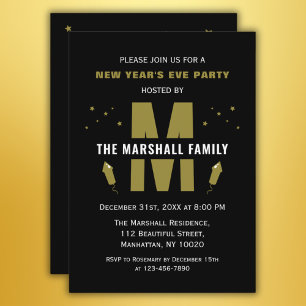Family Monogram New Years Eve Celebration Party Invitation
