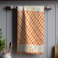 Family Monogram Orange Red Gingham Plaid Farmhouse