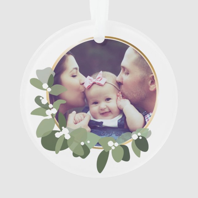 Family Monogram | Photo | Modern Christmas Wreath Ornament (Back)