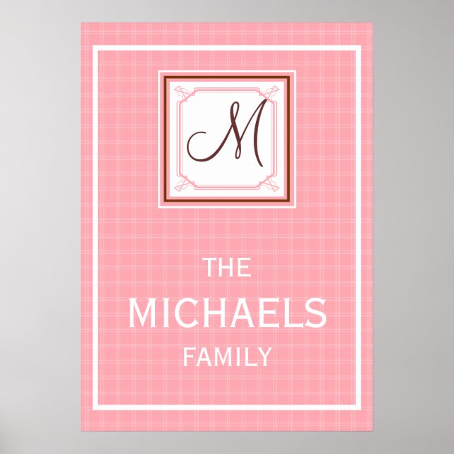 Family Monogram Poster - Pink Check (Front)