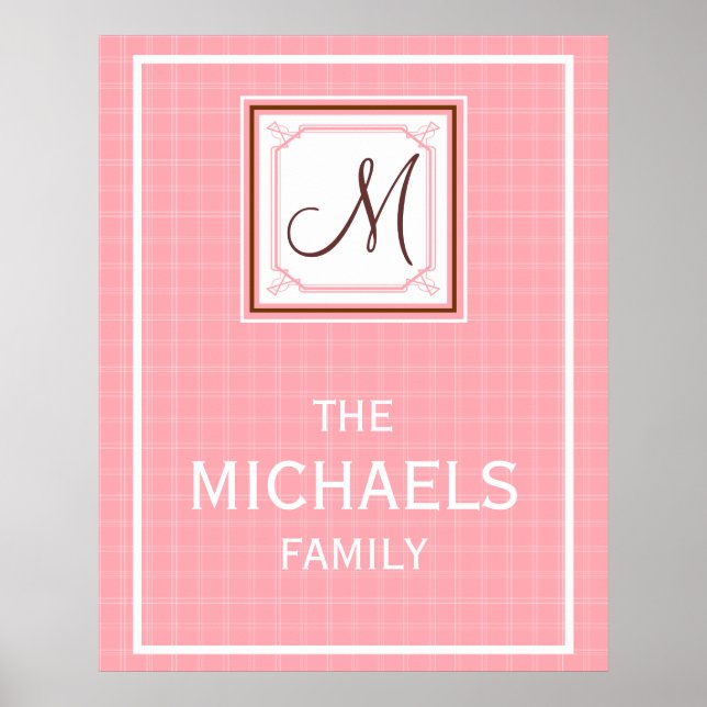 Family Monogram Poster - Pink Check (Front)