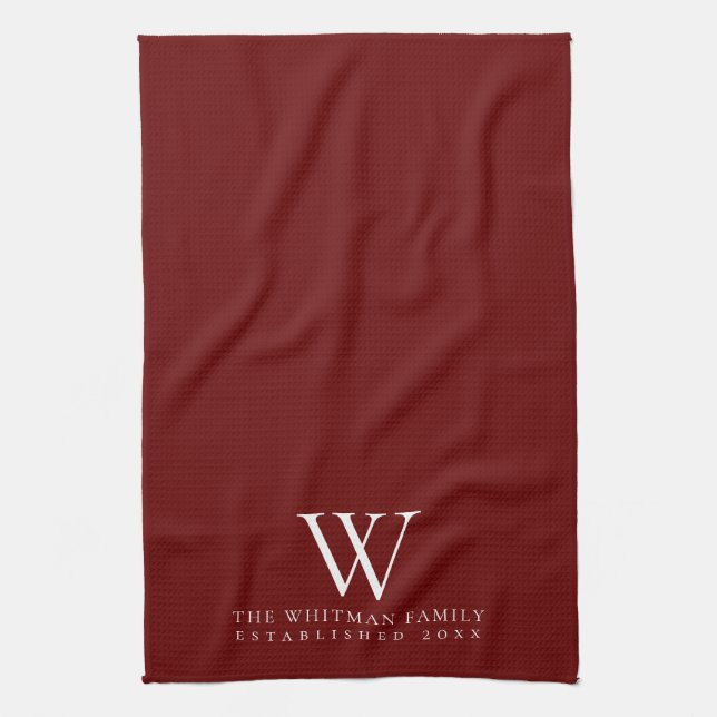 Family Monogram Red Kitchen Tea Towel (Vertical)