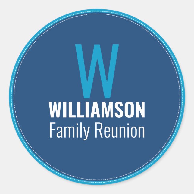 Family Monogram Reunion Colourful Playful Fun Blue Classic Round Sticker (Front)