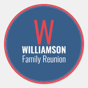 Family Monogram Reunion Colourful Red White Blue Classic Round Sticker