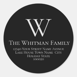 Family Monogram Simple Black Return Address Classic Round Sticker