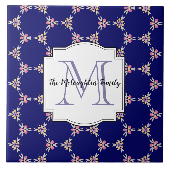 Family Monogram | Spanish Mediterranean Style Ceramic Tile (Front)