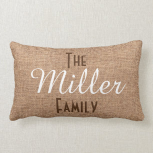 Family Monogram with Rustic Burlap Effect Lumbar Cushion