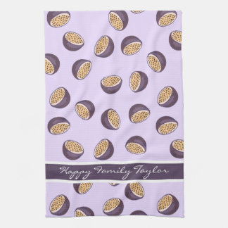 Family monogrammed passion fruits purple awesome tea towel