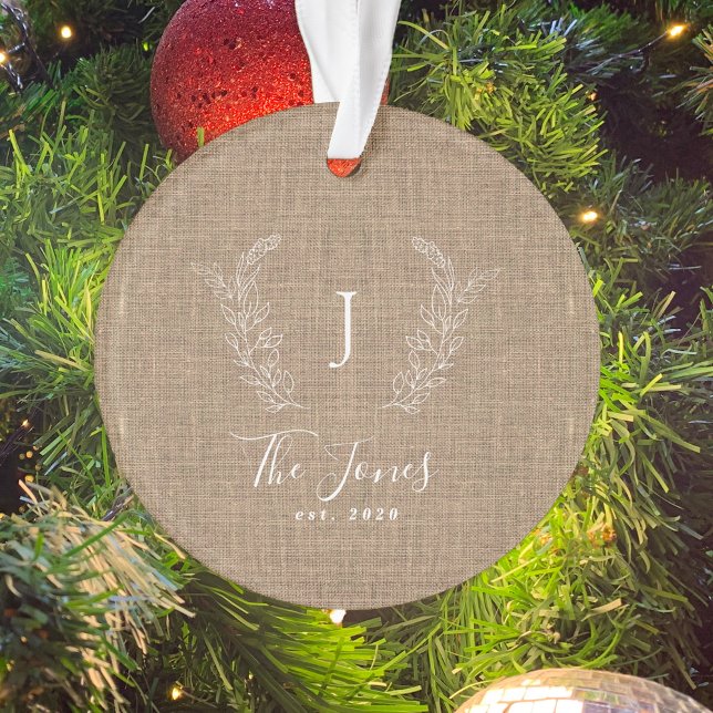 Family monogrammed rustic farmhouse elegant ornament (Creator Uploaded)