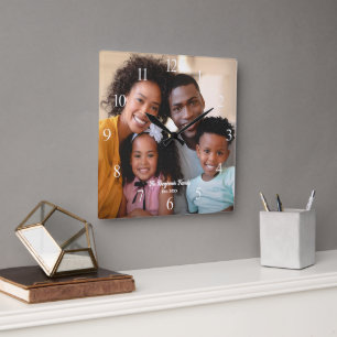 Family Mother Father Son Daughter Photo Custom Square Wall Clock