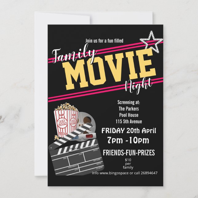 Family movie night, film party PTA event PTO Invitation (Front)