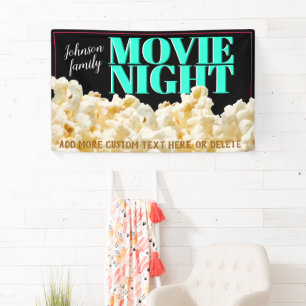 Family MOVIE NIGHT Theatre Room Cinema Popcorn Banner