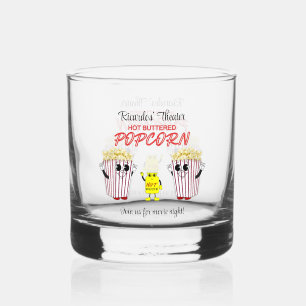 Family Movie Theatre Fun Popcorn Mascots Rocks Whiskey Glass