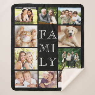 Family Multi-Photo Collage Personalised Black Sherpa Blanket