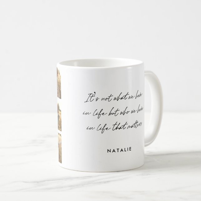 Family multi photo heart quote elegant stylish coffee mug (Front Right)